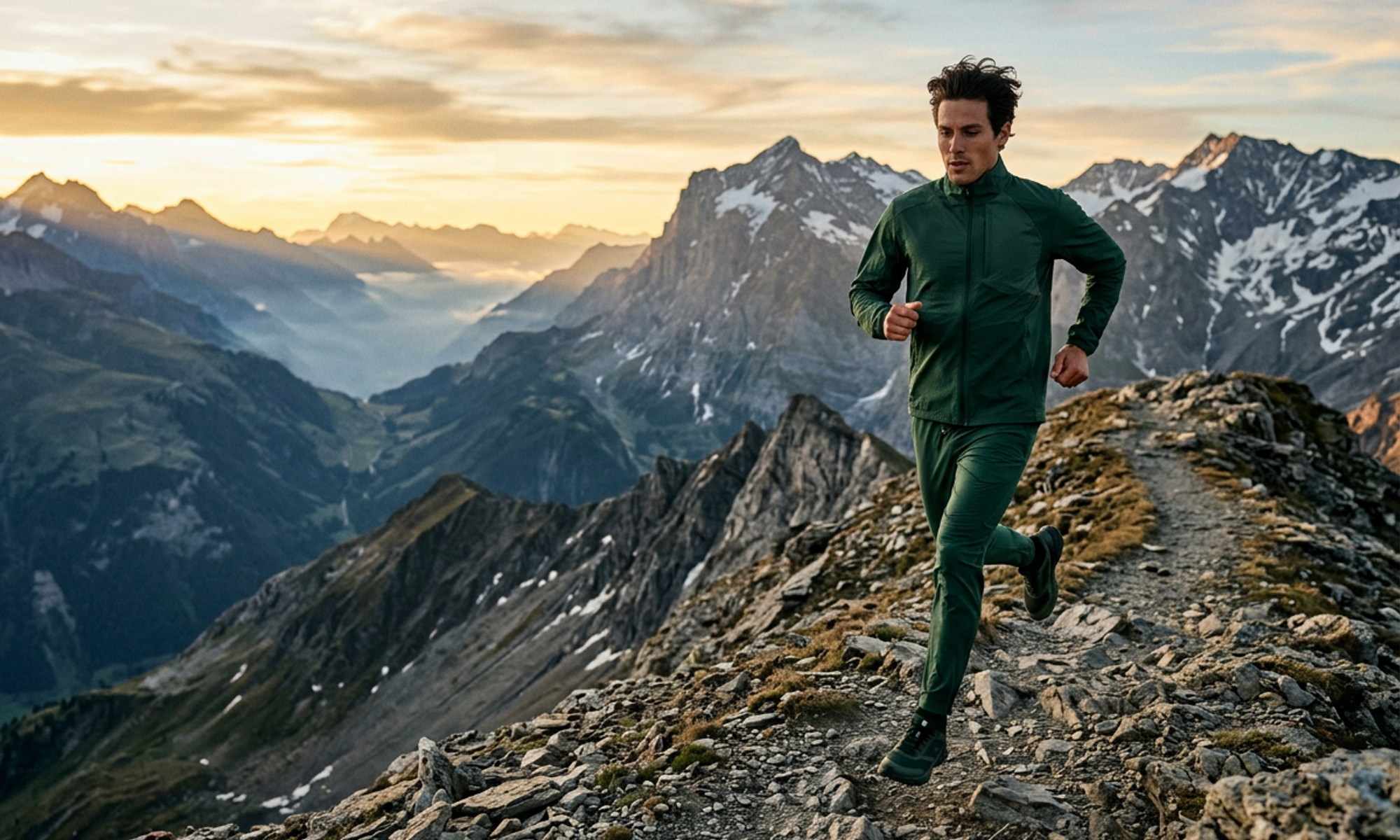 Concept image of apparel in an alpine setting